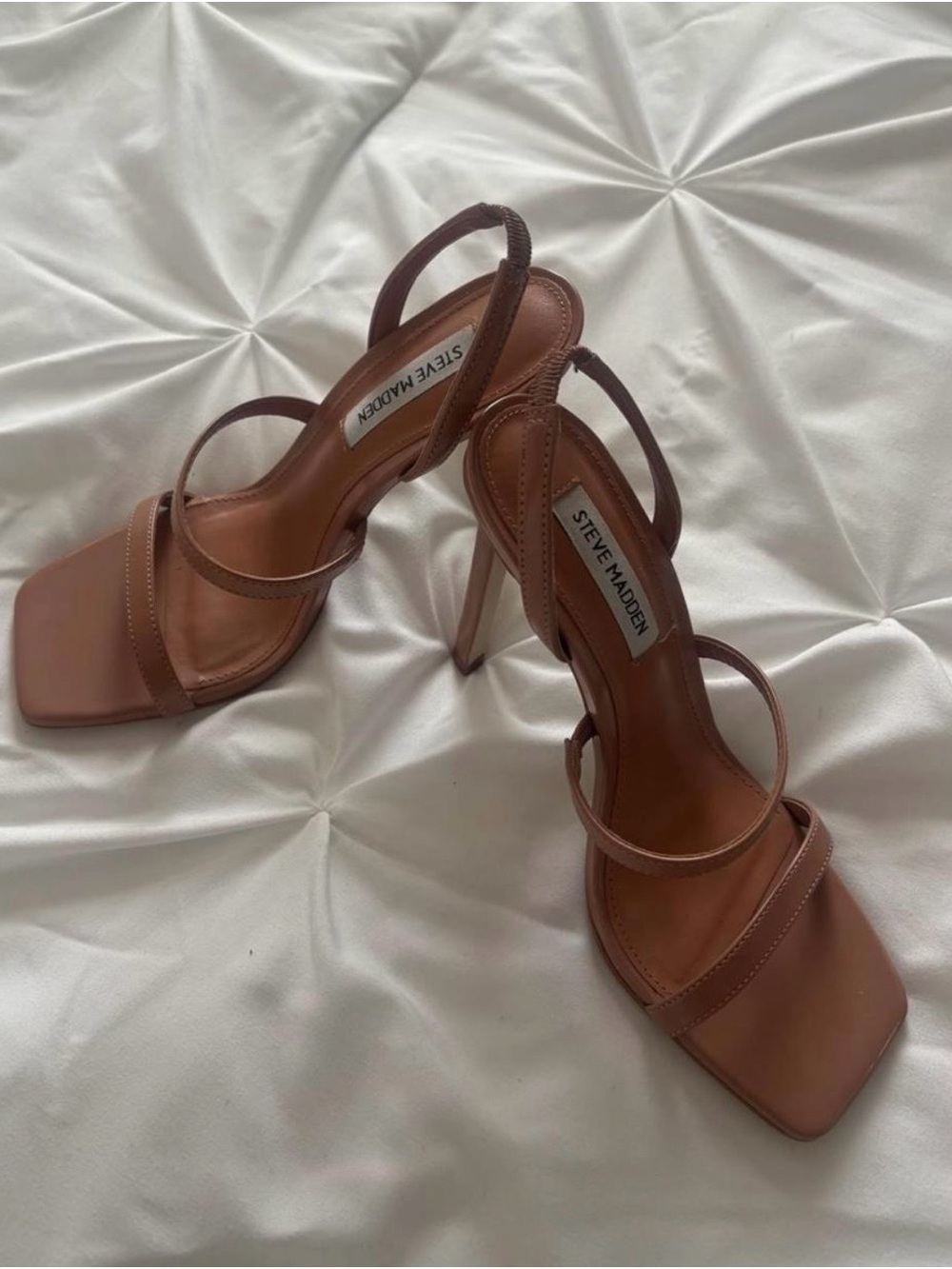 Steve Madden Tan Brown Strappy Square-Toe High Heel Sandals